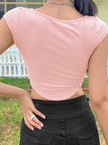 Lilideco Irregular Buttoned Rib Crop Top