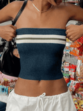 Lilideco Knit Striped Bandeau Crop Top