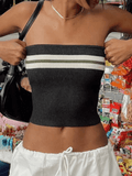 Lilideco Knit Striped Bandeau Crop Top