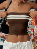 Lilideco Knit Striped Bandeau Crop Top