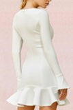 Lilideco-Mary Long Sleeve Bodycon Mini Dress - Pearl White