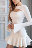 Lilideco-Mary Long Sleeve Bodycon Mini Dress - Pearl White