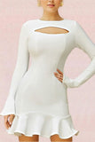 Lilideco-Mary Long Sleeve Bodycon Mini Dress - Pearl White