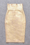 Lilideco-Pencil High Waist Leather Midi Skirt - Gold