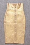 Lilideco-Pencil High Waist Leather Midi Skirt - Gold
