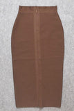 Lilideco-Pencil High Waist Bandage Midi Skirt - Tan Brown