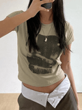 Lilideco Printed Short Sleeve Crop Top