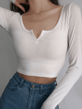 Lilideco Rib Knit Long Sleeve Crop Top