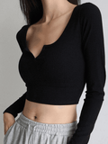 Lilideco Rib Knit Long Sleeve Crop Top