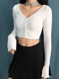 Lilideco Ribbed Long Sleeve Button Crop Top