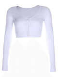 Lilideco Ribbed Long Sleeve Button Crop Top