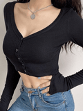 Lilideco Ribbed Long Sleeve Button Crop Top