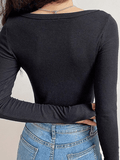 Lilideco Ribbed Long Sleeve Button Crop Top