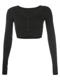 Lilideco Ribbed Long Sleeve Button Crop Top