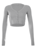 Lilideco Ribbed Long Sleeve Button Crop Top