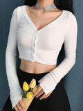 Lilideco Ribbed Long Sleeve Button Crop Top