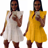 Lilideco NEW Stylish Women Buttons Short Sleeves Solid Casual Pleated Midi Dress Club