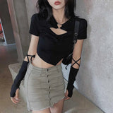 Lilideco Sleeve T-shirt  Summer Hollow Out Slim Design Ins Korean Style