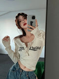 Lilideco T Shirt Crop Top Ribbed Long Sleeve O-neck Grunge Korean